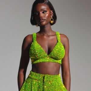 OFUURE LIZA Sequin Crop Top in OLIVINE Sz L